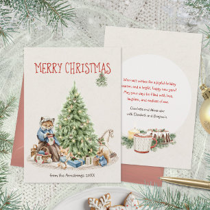 Cosy Storybook Watercolor Fox Family Christmas Holiday Card