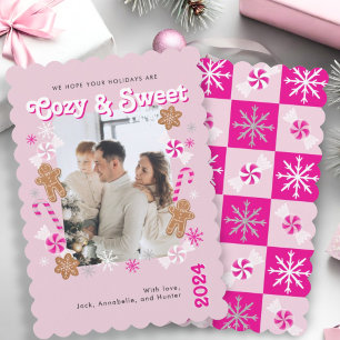 Cosy & Sweet Hot Pink Peppermint Cookies 1 Photo Holiday Card