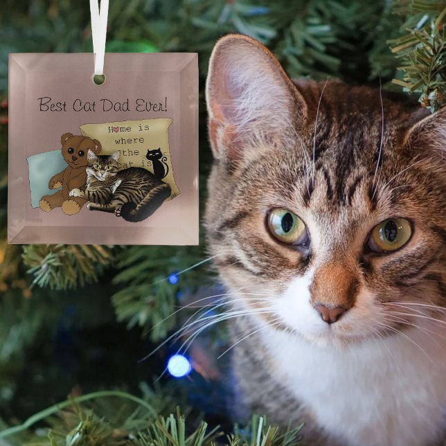 Cosy Tabby Pink Father's Day Glass Tree Decoration (Creator Uploaded)