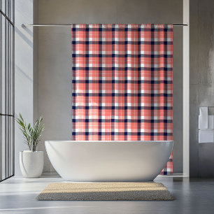 Cosy Tartan Curtain Coral Navy Gift for Retirement