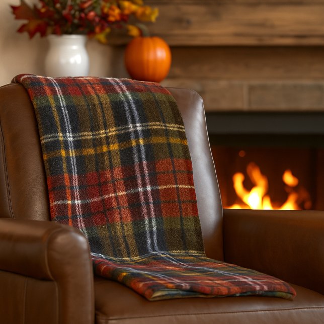 Cosy Tartan Fleece Blanket, Fall Colours Blanket (warm and cozy plaid fleece blanket)