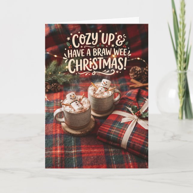 Cosy Tartan Hot Chocolate Christmas Card (Front)