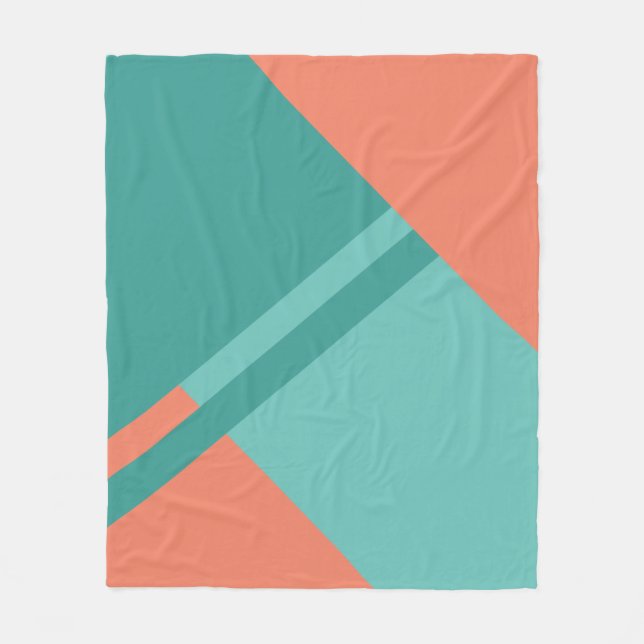 Cosy teal and orange colour block fleece blanket (Front)
