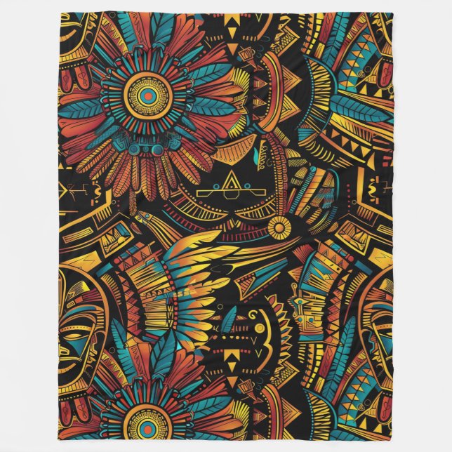 Cosy Teal "Aztec Dream" Pattern Fleece Blanket (Front)