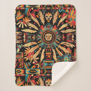 Cosy Teal "Aztec Dream" Plush Sherpa Blanket