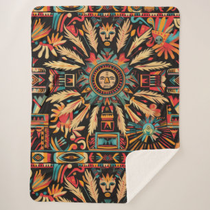 Cosy Teal "Aztec Dream" Plush Sherpa Blanket