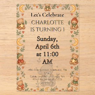 Cosy Teddy Bear Birthday Acrylic Invitations