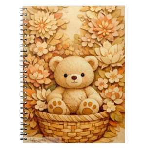 Cosy Teddy Bear in Floral Basket Warm Autumn Notebook