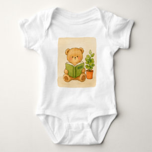 Cosy Teddy Bear Reading Book Baby Bodysuit