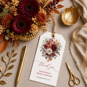 Cosy terracotta floral fall bridal shower gift tag