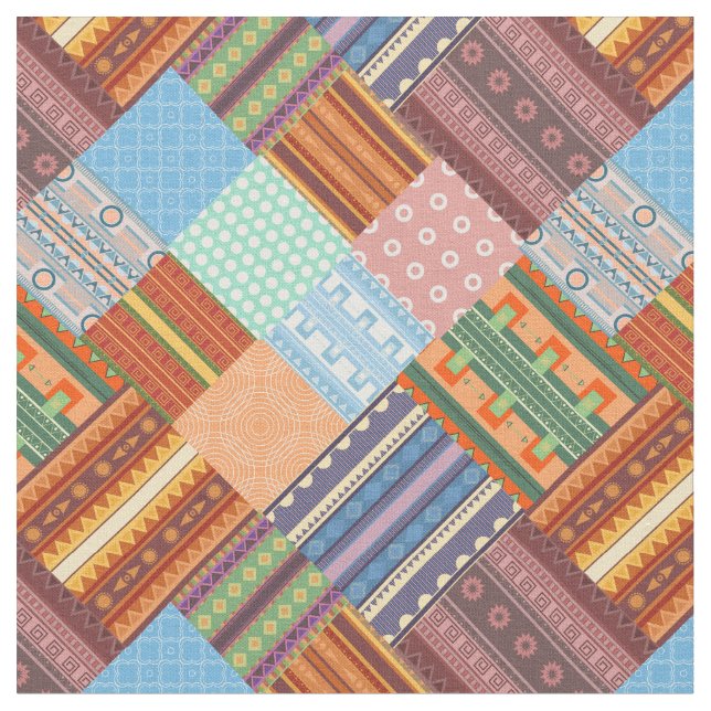 Cosy tribal patchwork pattern  fabric (Close Up)