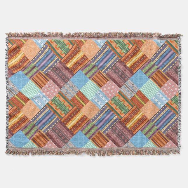 Cosy tribal patchwork pattern throw blanket (Front)