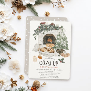 Cosy Up Fireplace Cat Dog Christmas Holiday Party Invitation