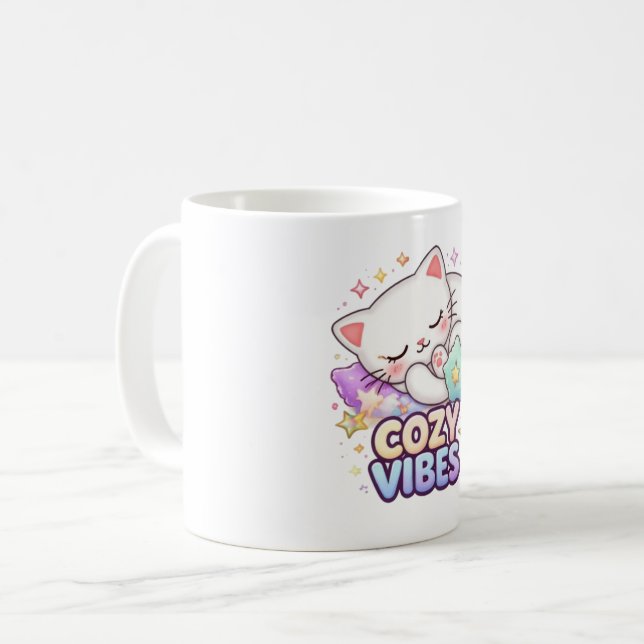 Cosy Vibe Cat Sticker | Cute Sleeping Cat  Coffee Mug (Front Left)