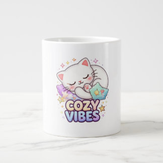 Cosy Vibe Cat Sticker | Cute Sleeping Cat Large Coffee Mug