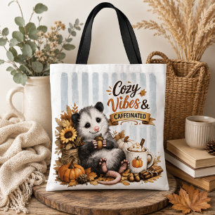 Cosy Vibes & Caffeinated Opossum Tote Bag Cute F