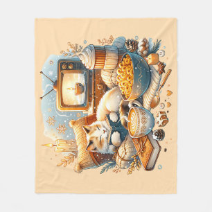Cosy Vibes Only: Cat, Book, Mac & Cheese, Coffee Fleece Blanket