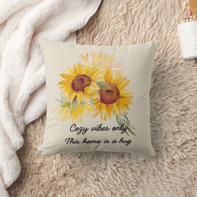 Cosy Vibes Only With Sunflowers Throw Pillow (Blanket)