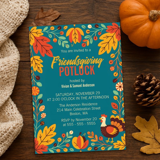Cosy Vibrant Autumn Harvest Friendsgiving Potluck Invitation (Creator Uploaded)