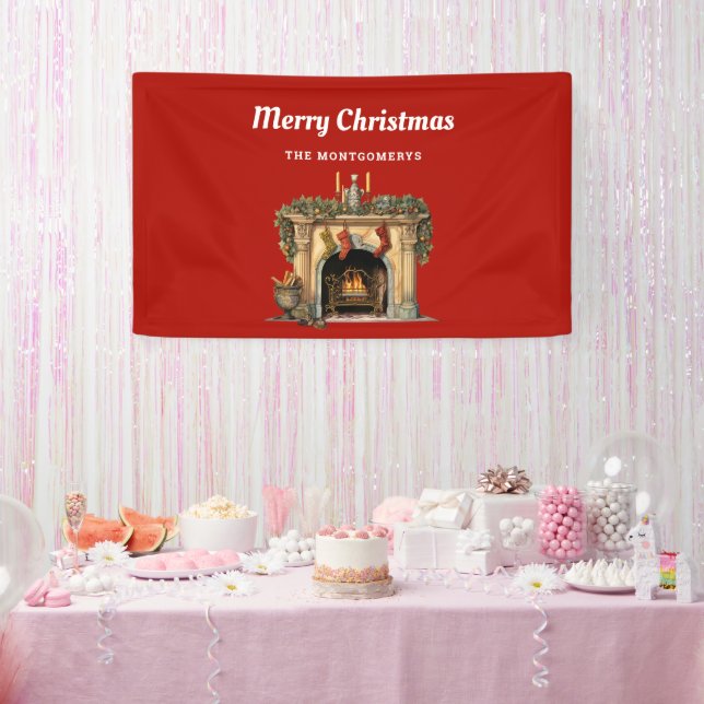 Cosy Victorian Fireplace Christmas Banner (Party)