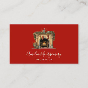 Cosy Victorian Fireplace Christmas Business Card