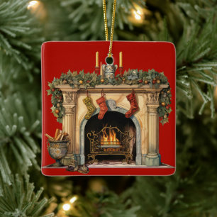 Cosy Victorian Fireplace Christmas Ceramic Ornament