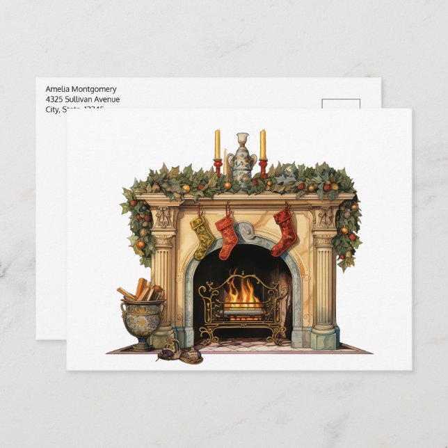 Cosy Victorian Fireplace Christmas Holiday Postcard (Front/Back)