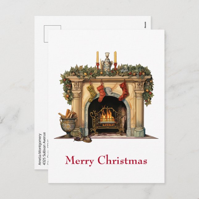 Cosy Victorian Fireplace Christmas Holiday Postcard (Front/Back)