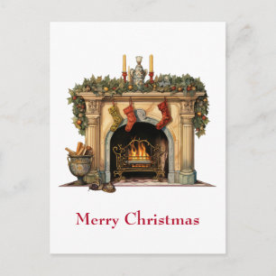 Cosy Victorian Fireplace Christmas Holiday Postcard
