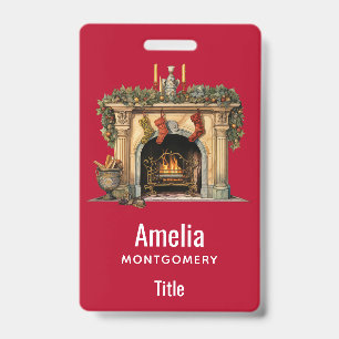 Cosy Victorian Fireplace Christmas ID Badge