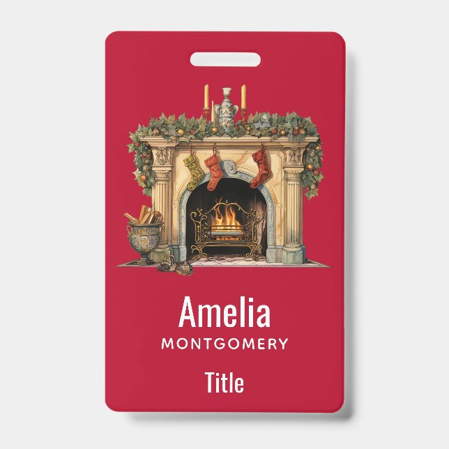 Cosy Victorian Fireplace Christmas ID Badge (Front)