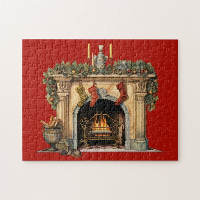 Cosy Victorian Fireplace Christmas Jigsaw Puzzle (Horizontal)