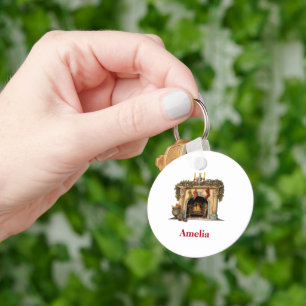 Cosy Victorian Fireplace Christmas Key Ring