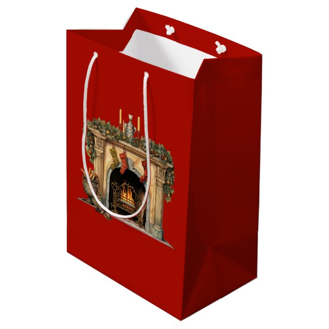 Cosy Victorian Fireplace Christmas Medium Gift Bag (Back Angled)