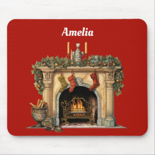 Cosy Victorian Fireplace Christmas Mouse Pad
