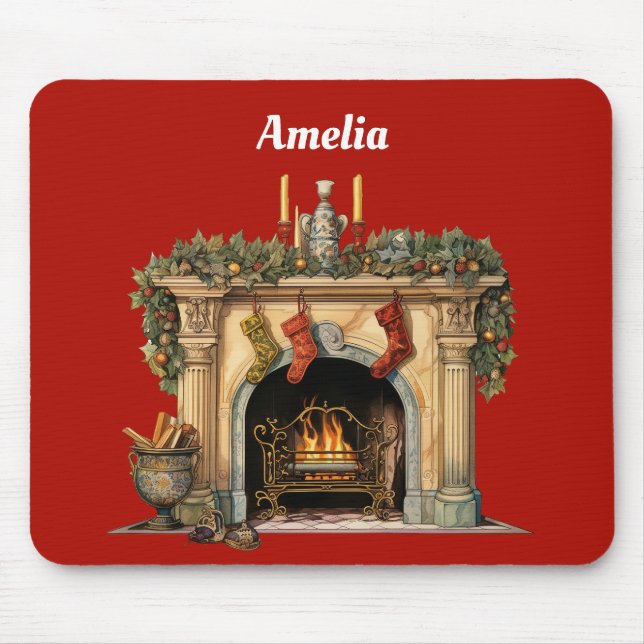 Cosy Victorian Fireplace Christmas Mouse Pad (Front)