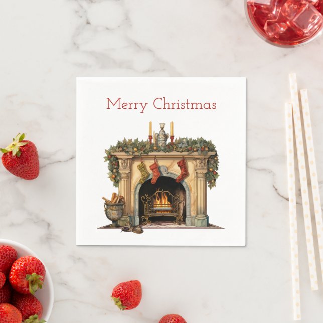 Cosy Victorian Fireplace Christmas Napkin (Insitu)