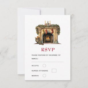 Cosy Victorian Fireplace Christmas RSVP Card