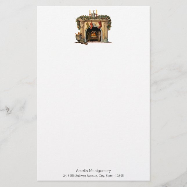 Cosy Victorian Fireplace Christmas Stationery (Front)