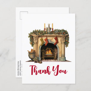 Cosy Victorian Fireplace Christmas Thank You Postcard