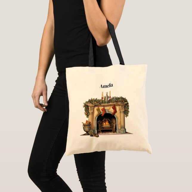 Cosy Victorian Fireplace Christmas Tote Bag (Front (Product))
