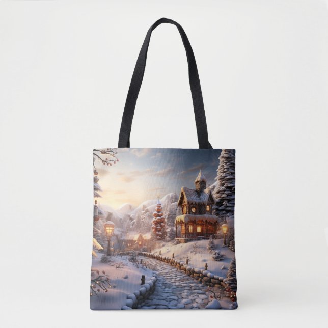Cosy Village at Christmas illustration Tote Bag (Front)