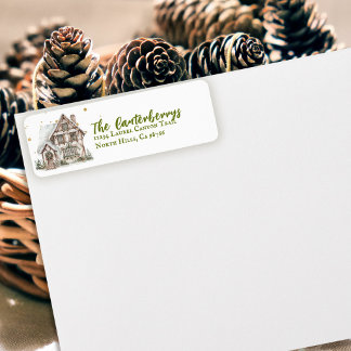 Cosy Vintage Christmas Cottage Personalised Return Address Label