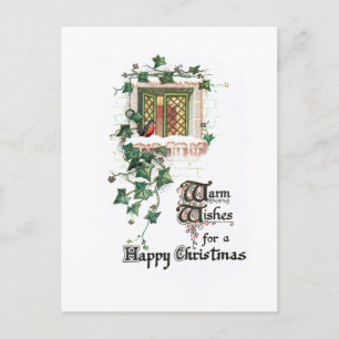 Cosy Vintage Christmas Ivy Covered Window Postcard
