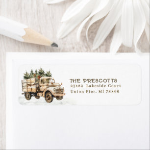 Cosy Vintage Christmas Tree Truck Return Address Label