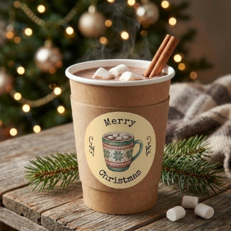 Cosy Vintage Hot Cocoa Merry Christmas Sticker