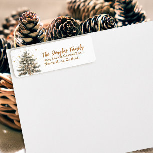Cosy Vintage Rustic Christmas Tree Return Address Label
