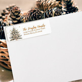 Cosy Vintage Rustic Christmas Tree Return Address Label