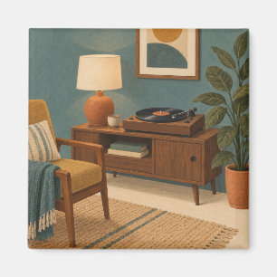 Cosy Vinyl Record Player in Midcentury Teal Room Magnet