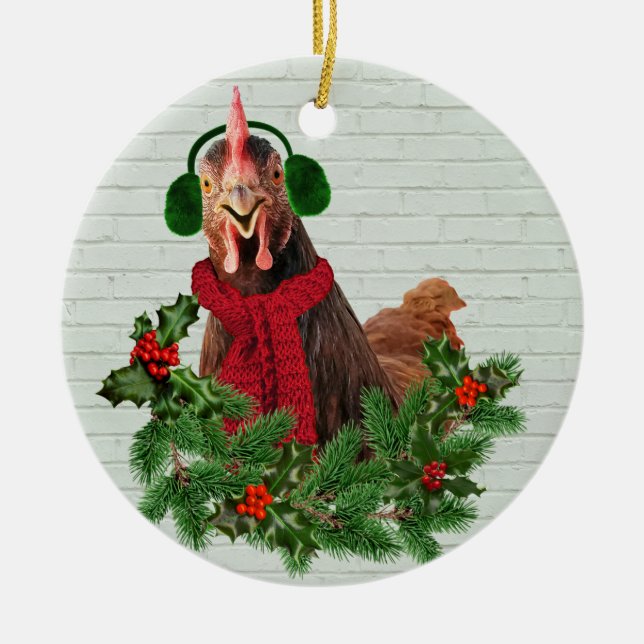 Cosy Warm Chicken Ceramic Ornament (Front)